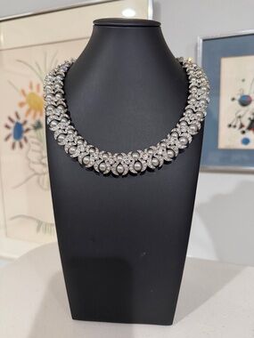 Kenneth Jay Lane Silver-Tone Pearl and Crystal Collar Necklace